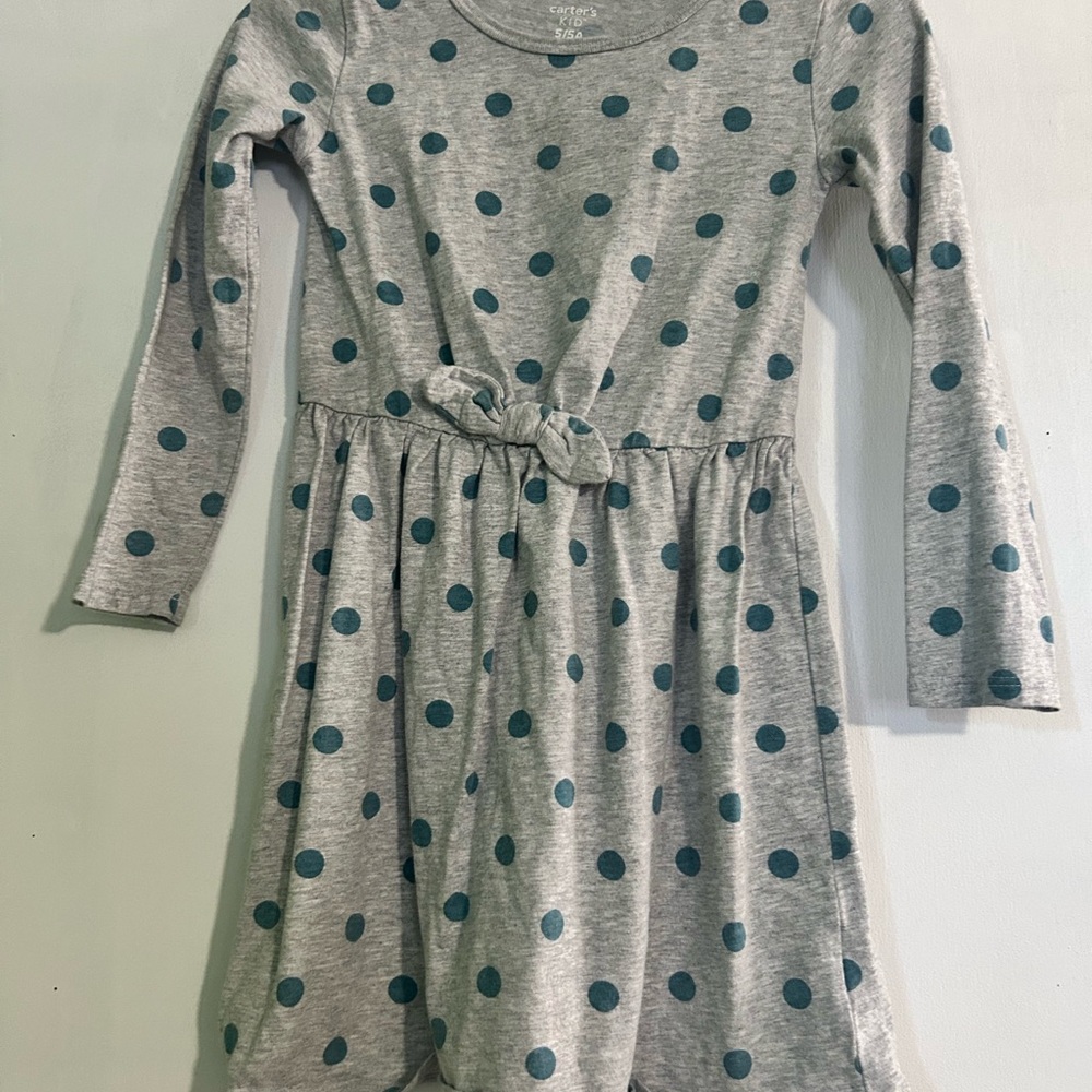 Polka Dot Kids Dress in Gray and Blue